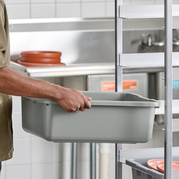 Cambro 21157CBP180 Poly Cambox 21" x 15" x 7" Light Gray Polyethylene Bus Tub with Ribbed Bottom