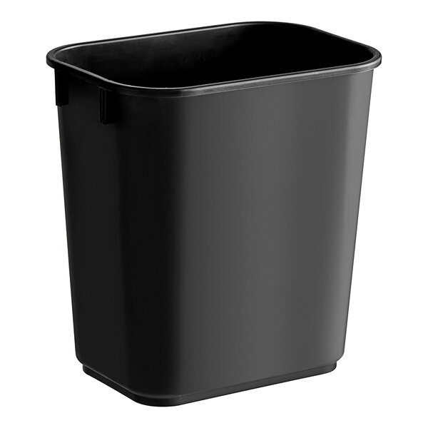 A black plastic Continental rectangular trash can.