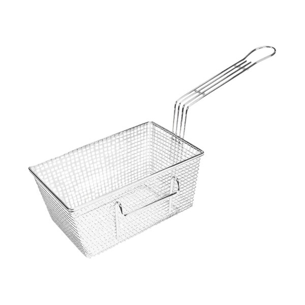 A Grindmaster-Cecilware left fry basket with a handle and wire basket.