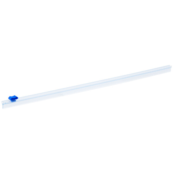A long plastic tube with a blue clip and tip.