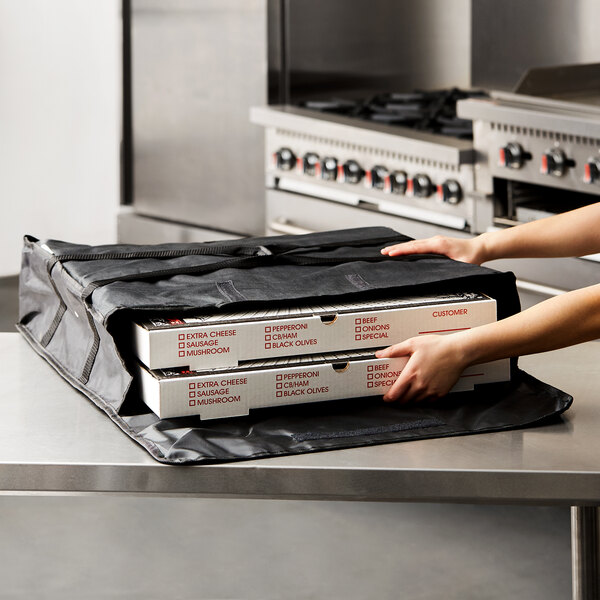 Choice Insulated Pizza Delivery Bag Black Nylon 24 X 24 X 5 Holds Up To 2 Or 22 Pizza Boxes Or 1 24 Pizza Box