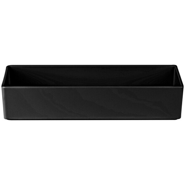A black rectangular Cal-Mil melamine box with a handle.
