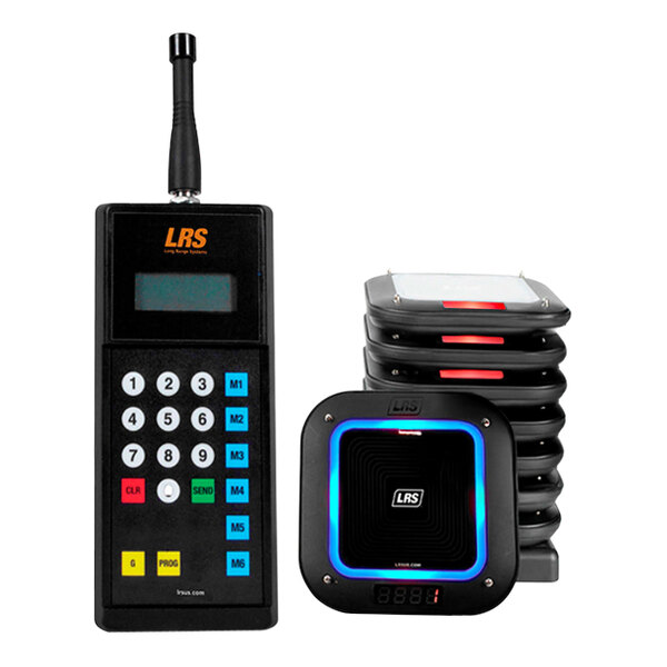 A black LRS guest transmitter with blue lights.