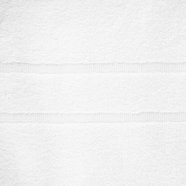 A white towel with a white horizontal stripe.