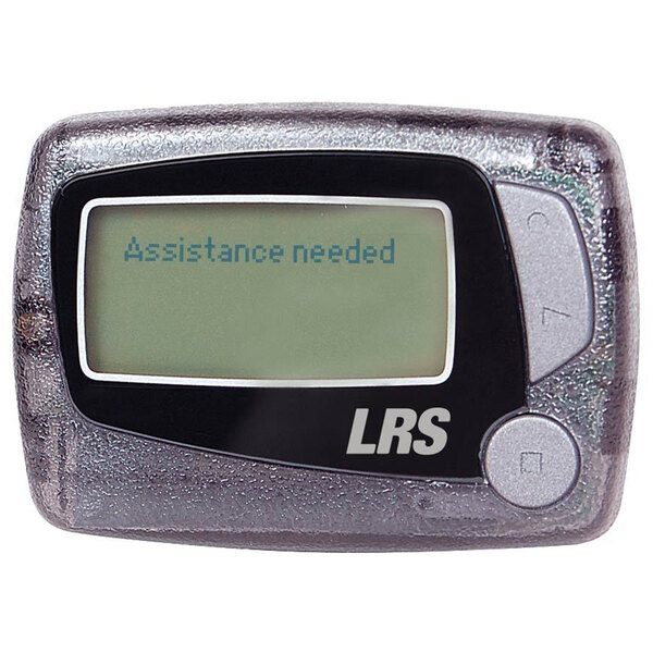 The screen of a LRS Pronto staff messaging pager showing the words "assistance needed"