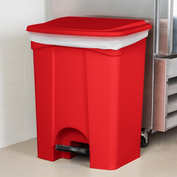 Lavex 50 Gallon Red Wheeled Rectangular Trash Can with Lid