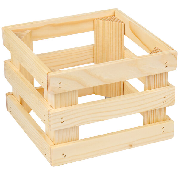 A wooden display frame/rise with a white background.