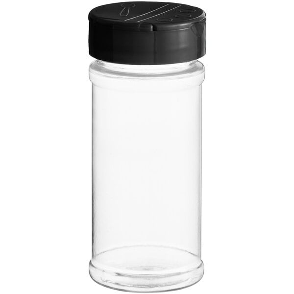 4 oz Spice Jar Round Glass with Shaker Fitment and Black Lid