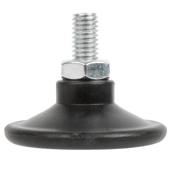 A black rubber base with a metal bolt and nut.