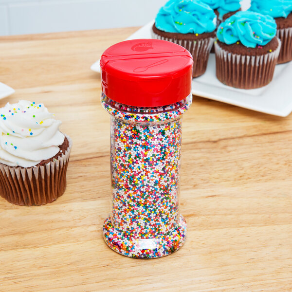 Choice 7 Oz Round Plastic Spice Storage General Use Container With Red Dual Flapper Pour Shake Lid