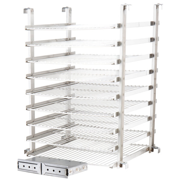 A silver metal Town Smokehouse rack with shelves.