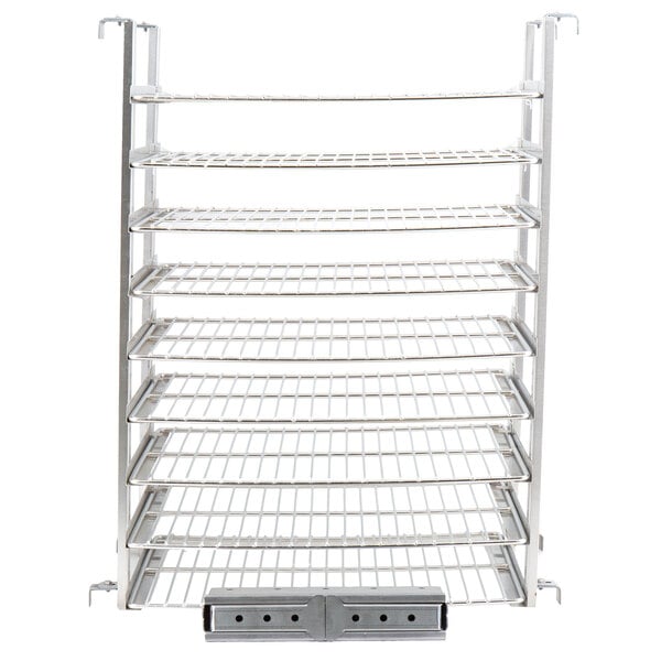 A metal Town Smokehouse rack with shelves.