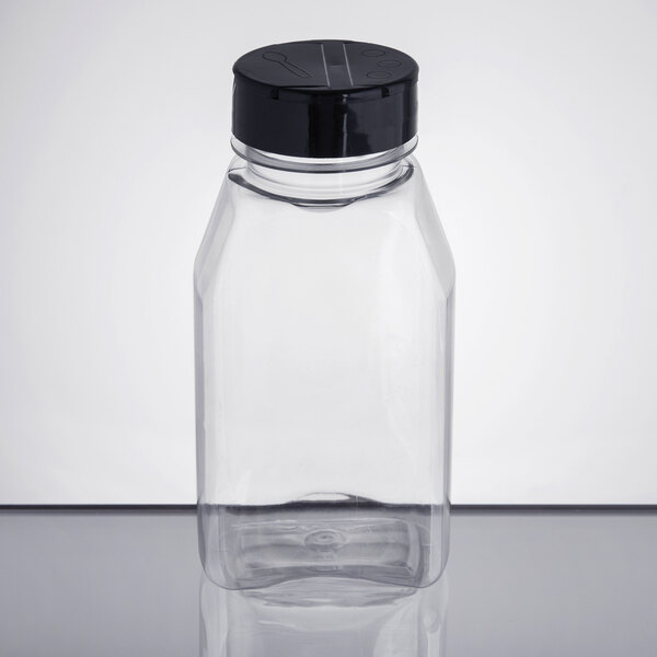 Choice 16 Oz Rectangular Plastic E Storage General Use Container With Black Dual Flapper Pour Shake Lid