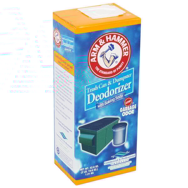 A box of 9 Arm & Hammer Trash Can & Dumpster Deodorizer.