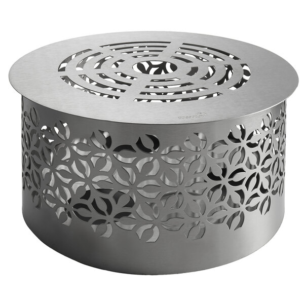 A Rosseto stainless steel chafing stand with a circular design on a table.