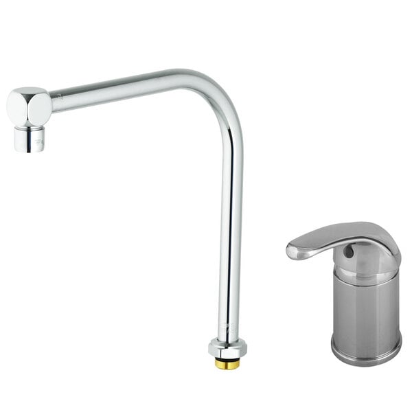 A silver T&S side mount faucet with a round knob.