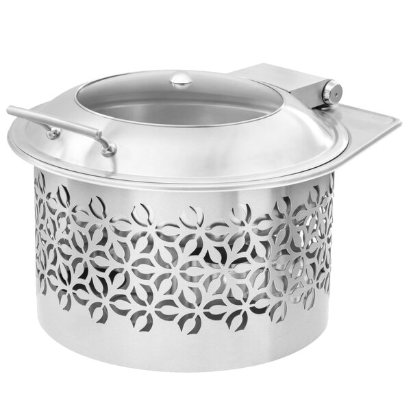 A Rosseto stainless steel chafing dish with a lid.