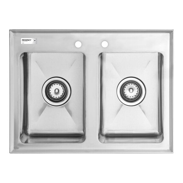 Regency 10" x 14" x 10" 16 Gauge Stainless Steel Two Compartment Drop-In Sink