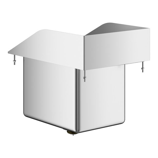 A silver metal rectangular box with a roof and no lid.