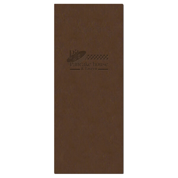 A brown rectangular Menu Solutions menu board with a logo.