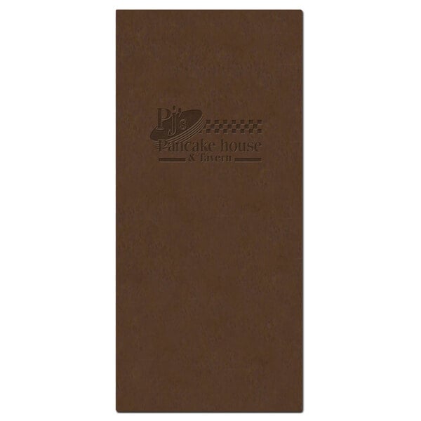 A brown rectangular menu board with text.