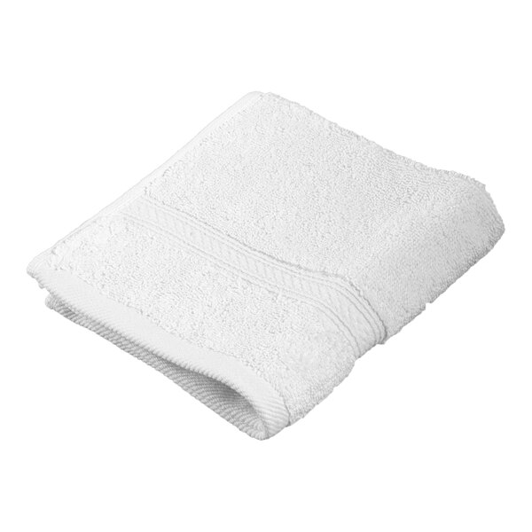 Oxford Vicenza Bianco 13" x 13" 100% Ringspun Combed Cotton Wash Cloth with Dobby Border 1.8 lb. - 288/Case