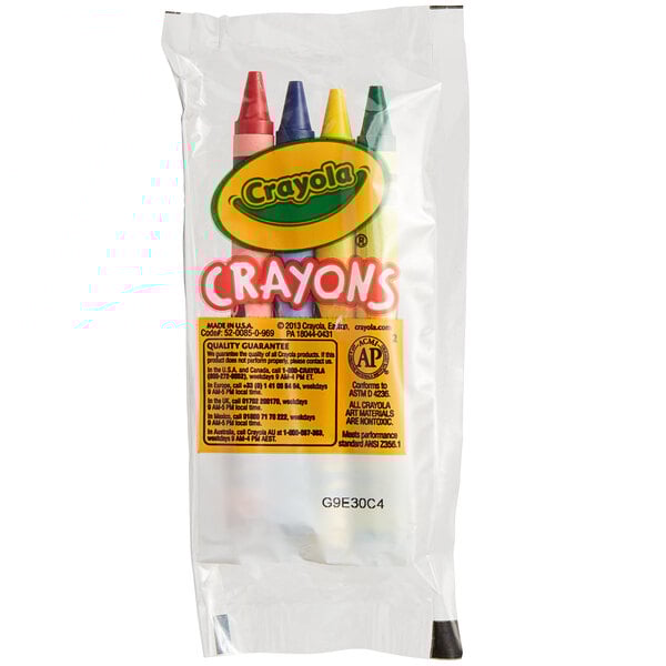 A package of Crayola standard crayons in cello wrap.