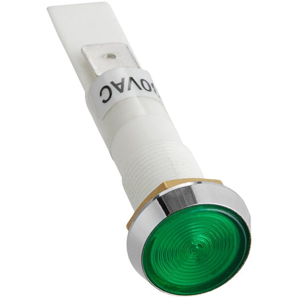 A close-up of a green power light