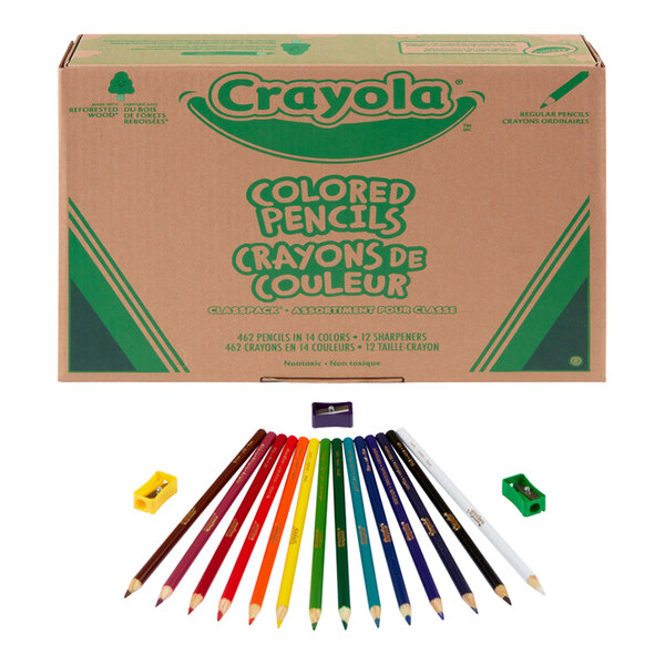 A Crayola Classpack box with 462 assorted colored pencils and a sharpener.