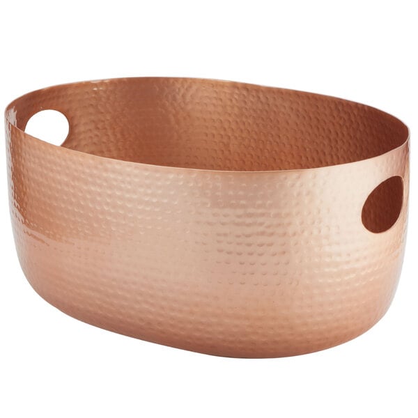 An American Metalcraft copper hammered aluminum beverage tub with handles.