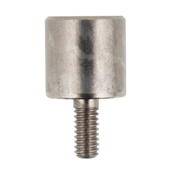 A metal cylinder with a stainless steel threaded screw.