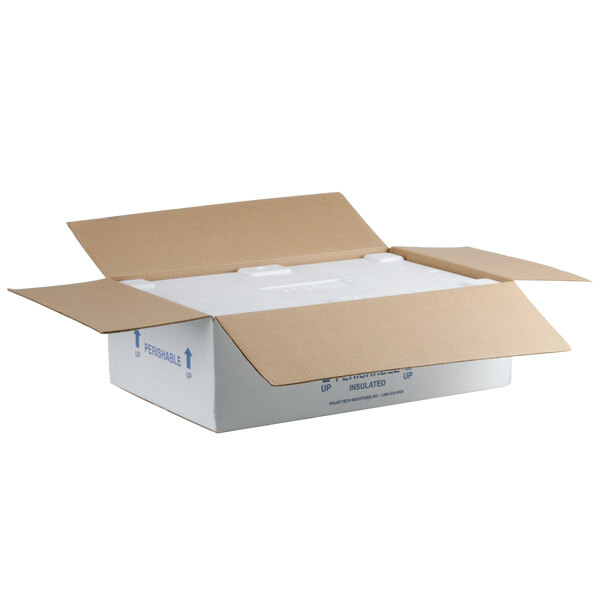 A white Polar Tech insulated shipping box with a lid open.