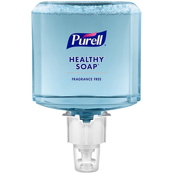 A Purell Healthy Soap dispenser with a clear container filled with soap.