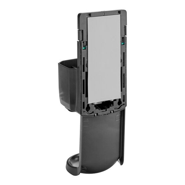 A graphite gray Purell hand sanitizer dispenser with a screen on it.