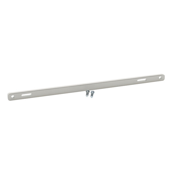 A white metal bar with two screws on it.