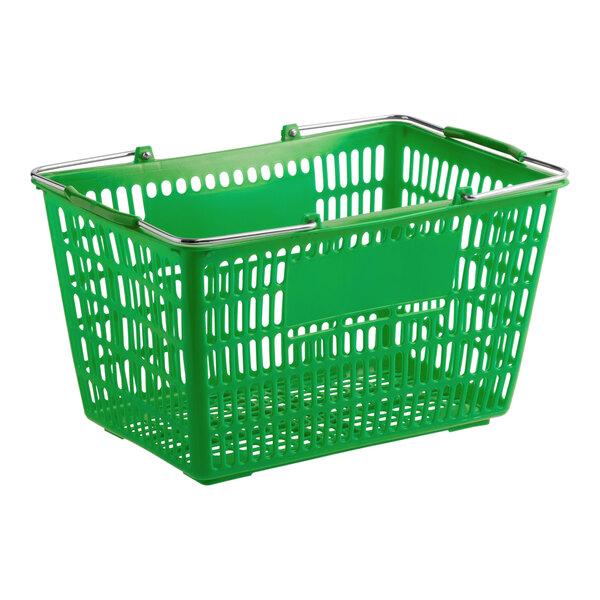 Regency Green 18 11/16" x 12 3/8" Plastic Grocery Market Shopping Baskets with Stand and Sign