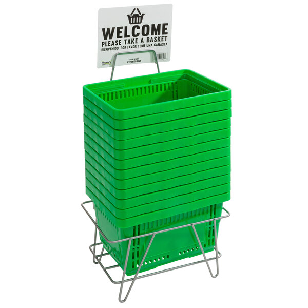 Regency Black 16 3/4 x 11 13/16 Plastic Grocery Market Shopping Basket  with Plastic Handles - 12/Pack