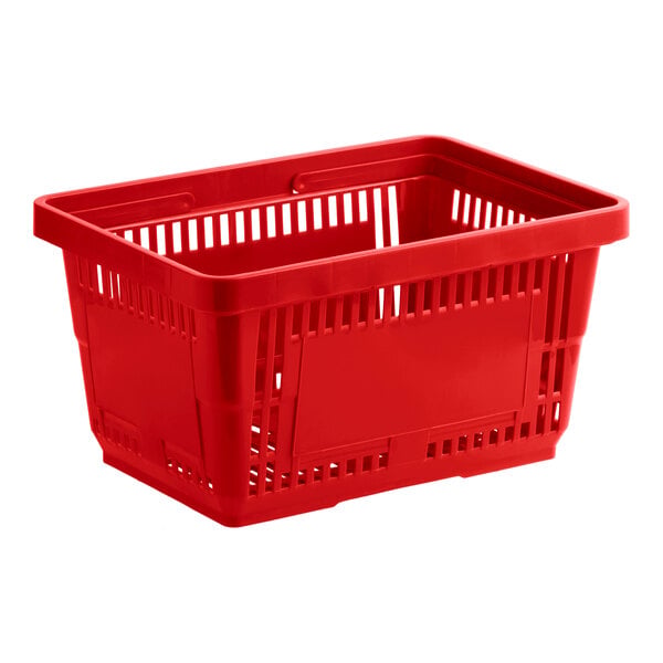 Regency Red 16 3/4" x 11 13/16" Plastic Grocery Market Shopping Baskets with Stand and Sign