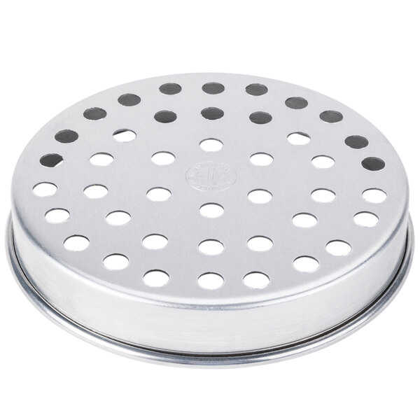 An American Metalcraft aluminum pizza pan with holes in it.