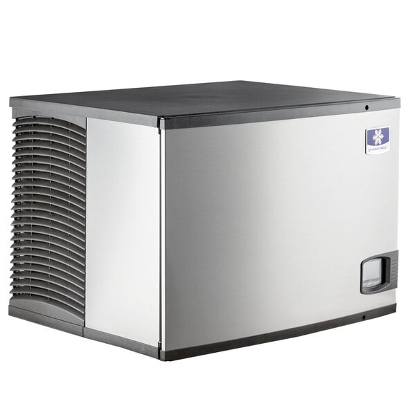 A silver and black Manitowoc Indigo NXT water cooled ice machine with a vent.