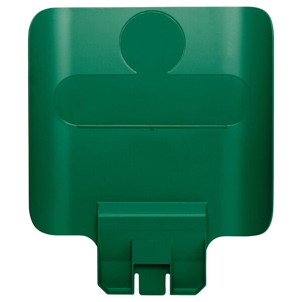 A green plastic container with a hole in the middle with the words "Slim Jim Recycling" on it.