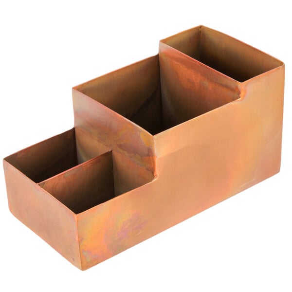 An American Metalcraft copper bar caddy with three compartments.
