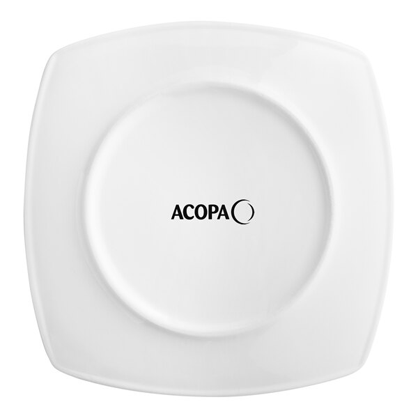 A white Acopa square coupe plate.