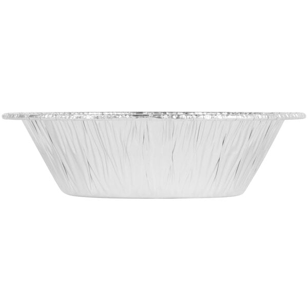 A Durable Packaging aluminum foil tart pan with a white background.