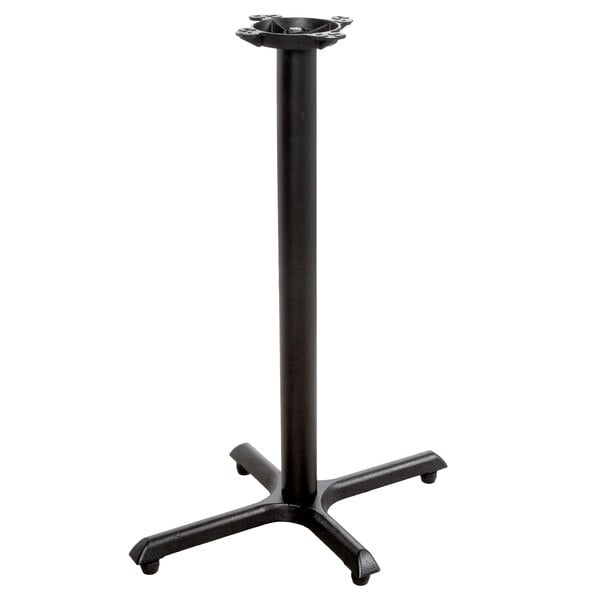 A black metal Lancaster Table & Seating bar height column table base.