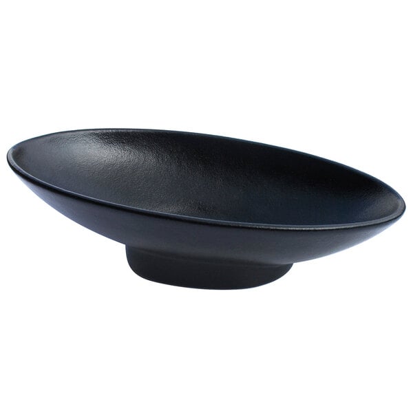 A black G.E.T. Enterprises Bugambilia resin-coated aluminum bowl with a white background.