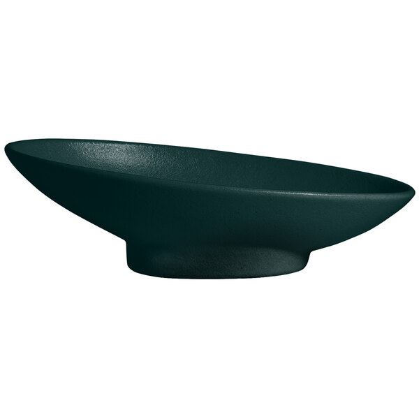 A forest green G.E.T. Enterprises Bugambilia resin-coated aluminum bowl with a smooth finish.