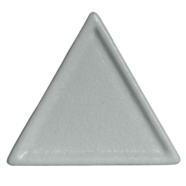 A white triangle-shaped G.E.T. Enterprises Bugambilia steel resin-coated aluminum buffet platter.