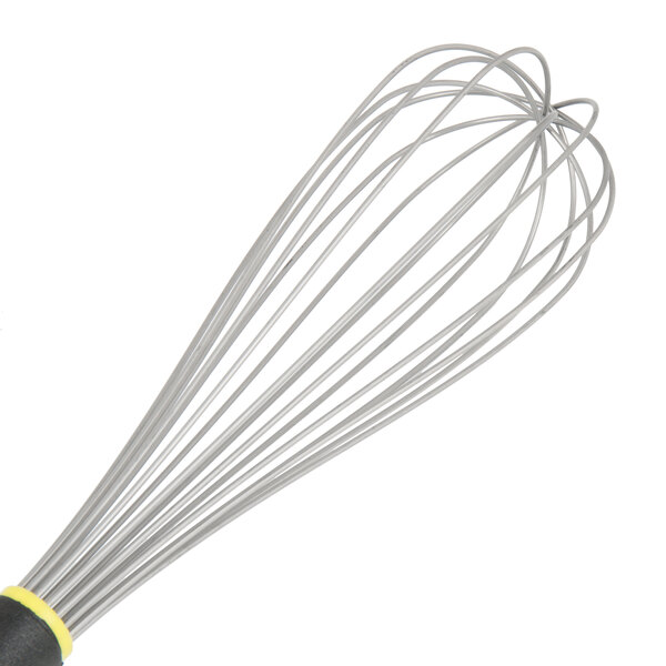 A Matfer Bourgeat wire whisk with a yellow Exoglass handle.
