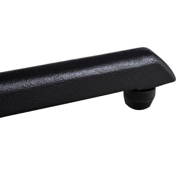 A black cast iron end column table base with adjustable levelers.